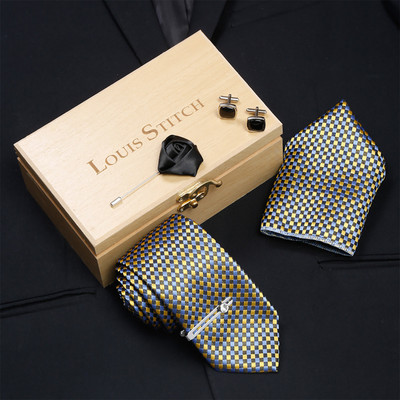 LOUIS STITCH Silk Tie & Cufflink(Gold)