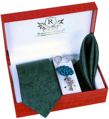 RANDOM STRIPE Silk Cufflink & Tie Pin Set(Green)