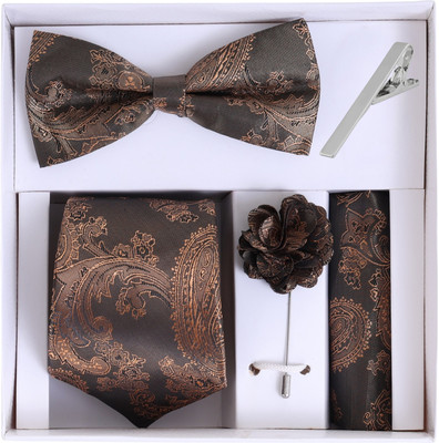 RANDOM STRIPE Satin Cufflink & Tie Pin Set(Brown)