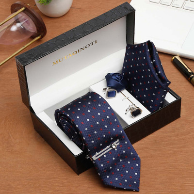 MUTAQINOTI Silk Cufflink & Tie Pin Set(Blue)
