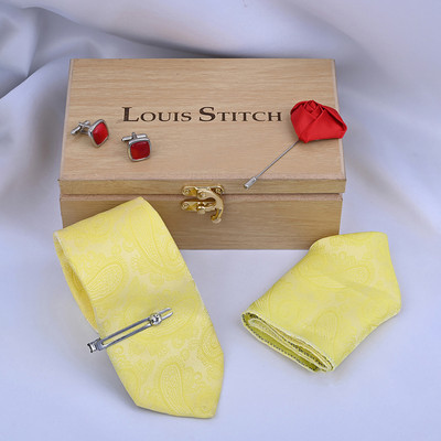 LOUIS STITCH Silk Cufflink & Tie Pin Set(Yellow)