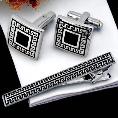 Lucky Jewellery Brass Cufflink & Tie Pin Set(Black)