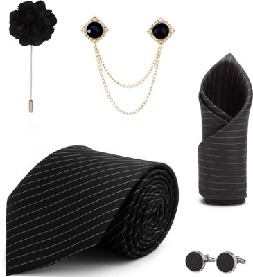 RANDOM STRIPE Wallet,Belt & Cufflink tie pin(Black)