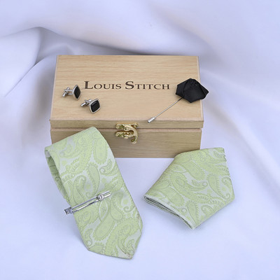 LOUIS STITCH Silk Cufflink & Tie Pin Set(Green)