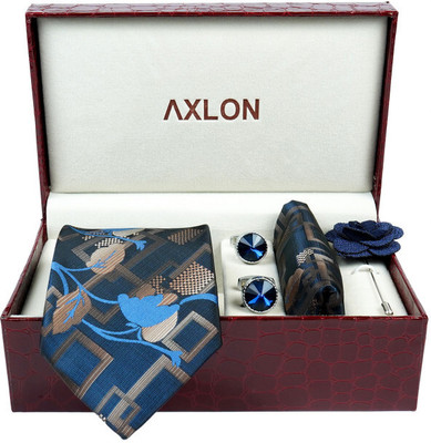 AXLON Silk Cufflink & Tie Pin Set(Blue)