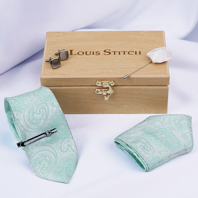 LOUIS STITCH Silk Cufflink & Tie Pin Set(Green)