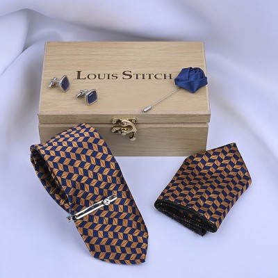 LOUIS STITCH Silk Cufflink & Tie Pin Set(Multicolor)