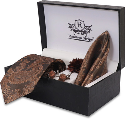 RANDOM STRIPE Silk Cufflink & Tie Pin Set(Brown)