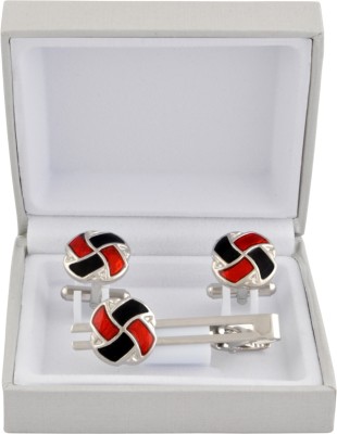 SANDHA Metal Cufflink & Tie Pin Set(Silver, Black, Red)