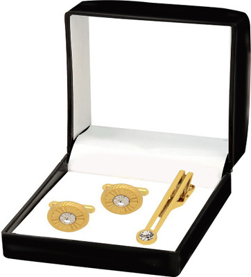 shivay Metal Cufflink & Tie Pin Set(Gold)