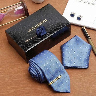 MUTAQINOTI Silk Cufflink & Tie Pin Set(Multicolor)