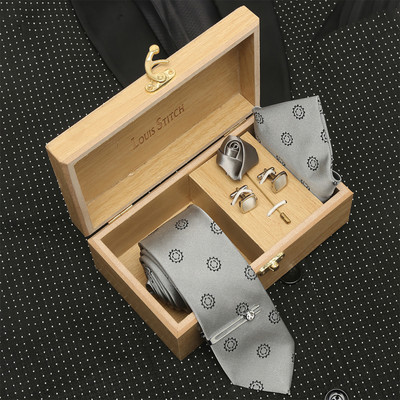 LOUIS STITCH Silk Tie & Cufflink(Grey)