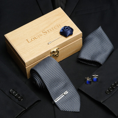 LOUIS STITCH Silk Tie & Cufflink(Silver)