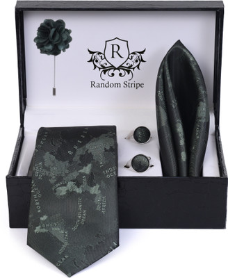 RANDOM STRIPE Alloy Tie & Cufflink(Green)