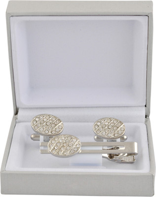 TIEPIN Metal Cufflink & Tie Pin Set(Silver)