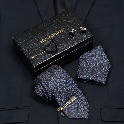 MUTAQINOTI Silk Cufflink & Tie Pin Set(Blue)