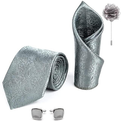 AXLON Silk Cufflink & Tie Pin Set(Grey)