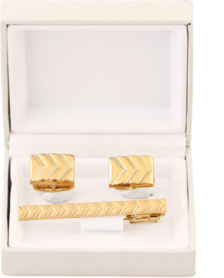 SANDHA Brass Cufflink & Tie Pin Set(Gold)