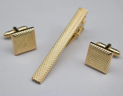 TIEPIN Brass Cufflink & Tie Pin Set(Gold)