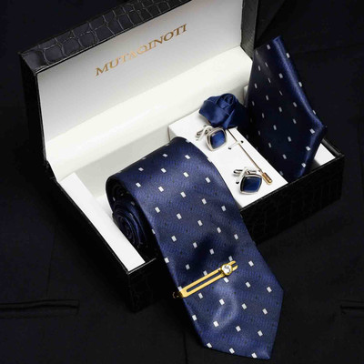 MUTAQINOTI Silk Cufflink & Tie Pin Set(Multicolor)