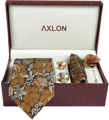 AXLON Silk Cufflink & Tie Pin Set(Brown)
