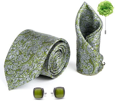 AXLON Silk Cufflink & Tie Pin Set(Green)