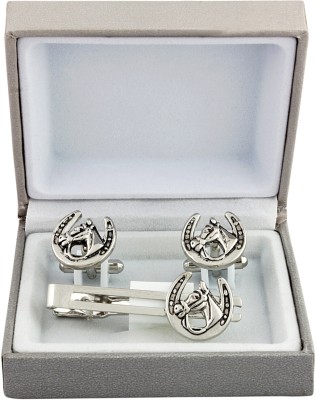 SANDHA Metal Cufflink & Tie Pin Set(Silver)