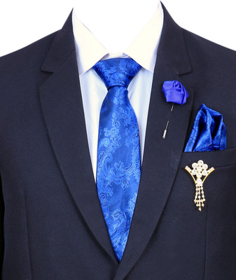 RANDOM STRIPE Silk Tie Pin Set(Blue)