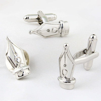 PELUCHE Brass Cufflink & Tie Pin Set(Silver)