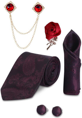 RANDOM STRIPE Satin Cufflink & Tie Pin Set(Maroon)