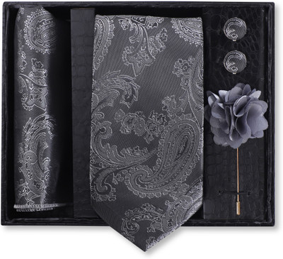 RANDOM STRIPE Silk Cufflink & Tie Pin Set(Grey)