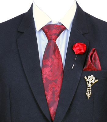 RANDOME STRIPE Silk Tie Pin Set(Red)