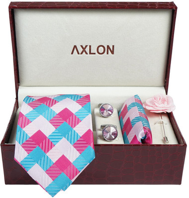 AXLON Silk Cufflink & Tie Pin Set(Pink)