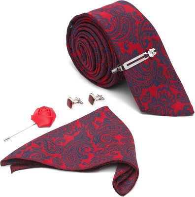 LOUIS STITCH Silk Cufflink & Tie Pin Set(Red)