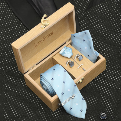 LOUIS STITCH Silk Tie & Cufflink(Blue)