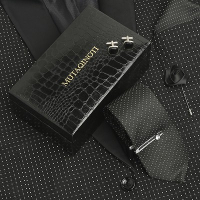 MUTAQINOTI Silk Tie & Cufflink(Black)