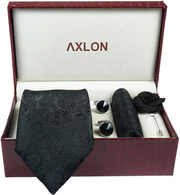 AXLON Silk Cufflink & Tie Pin Set(Black)