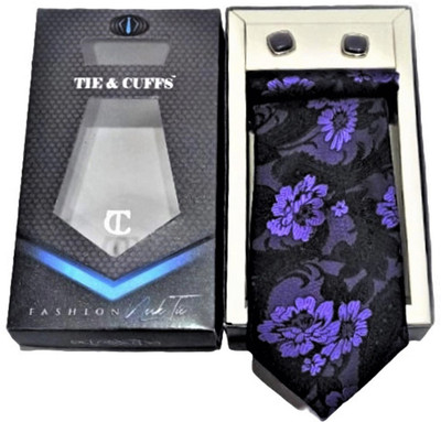 TIE & CUFFS Satin Tie & Cufflink(Purple, Black)