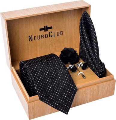 NEUROCLUB Silk Cufflink & Tie Pin Set(Black)