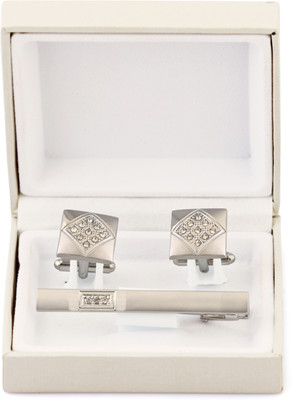 TIEPIN Brass, Metal Cufflink & Tie Pin Set(Silver)