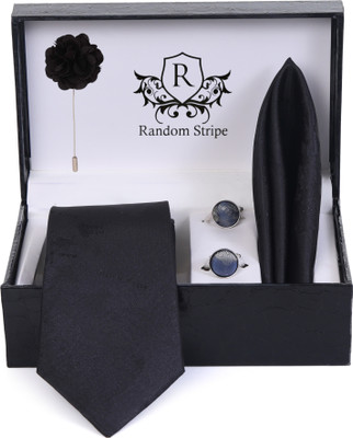 RANDOM STRIPE Alloy Tie & Cufflink(Black)