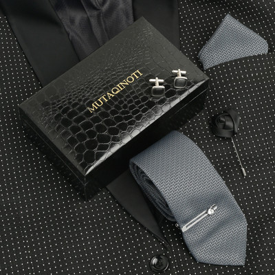 MUTAQINOTI Silk Tie & Cufflink(Grey)
