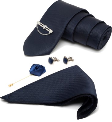 MUTAQINOTI Silk Cufflink & Tie Pin Set(Blue)