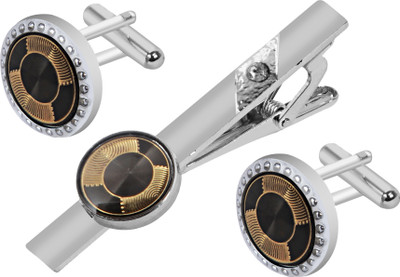 shopglobal Brass Cufflink & Tie Pin Set(Silver, Brown)