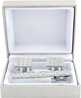 TIEPIN Metal Cufflink & Tie Pin Set(Silver)