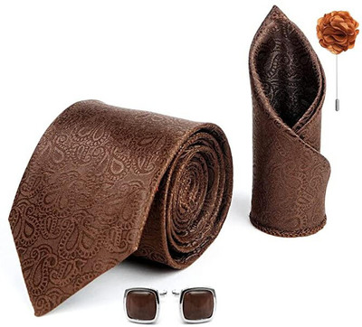 AXLON Silk Cufflink & Tie Pin Set(Brown)