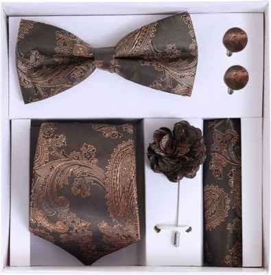 RANDOM STRIPE Satin Cufflink & Tie Pin Set(Brown)