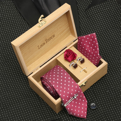 LOUIS STITCH Silk Tie & Cufflink(Red)