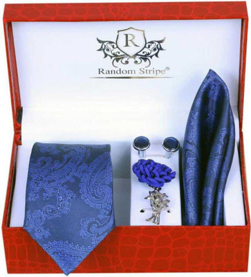 RANDOM STRIPE Silk Cufflink & Tie Pin Set(Blue)