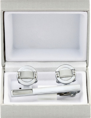 TIEPIN Metal Cufflink & Tie Pin Set(Silver)
